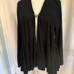 Joseph A Black Long Open Front Ruffle Sweater Size XL